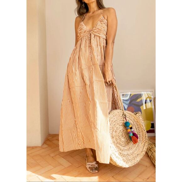 Universal Thread Maxi A-Line Striped Halter Cotton Dress, XS - Picture 2 of 3